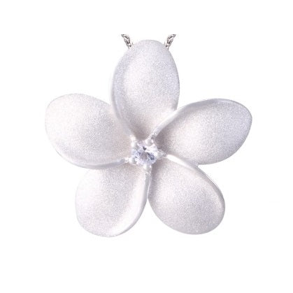 SILVER PLUMERIA WITH SAPPHIRE PENDANT NECKLACE