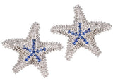 PRECIOUS SILVER 18MM SEA STAR EARRINGS W/32 BLUE SAPPHIRES