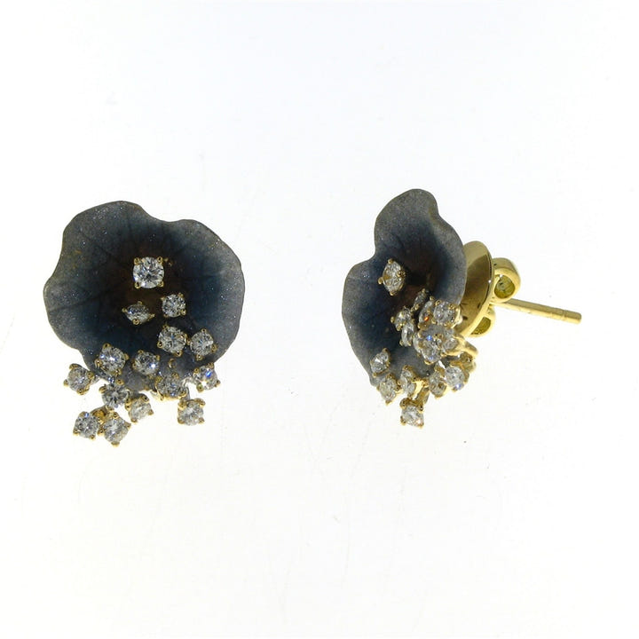 18k Yellow Gold Diamond .66 Carat Weight Total Gray Leaf Earrings