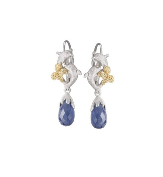 Precious Silver 18k "Dancing Couple" Dolphin Leverback Earring