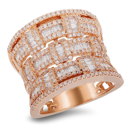 Anneau en or rose 18K avec diamants de 0,69 ct et diamants de baguette 0,81 ct