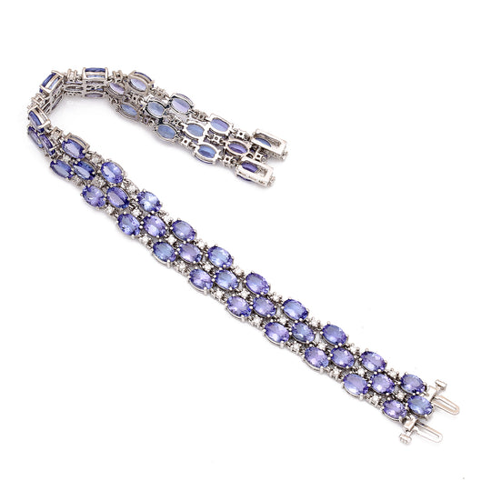 14K White Gold Diamond Bracelet with Tanzanites
