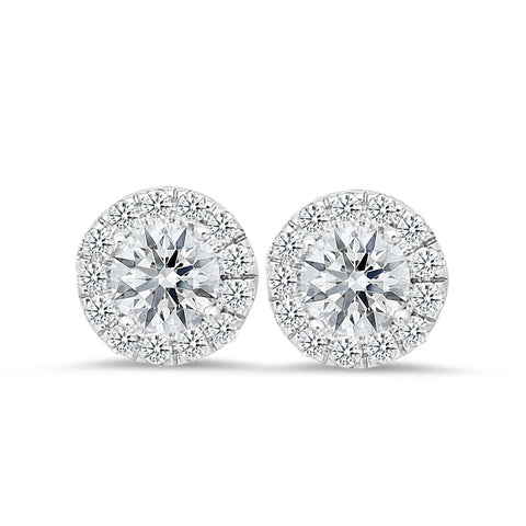 18K white gold stud earrings with 0.42 CT and 1.00 CT diamonds
