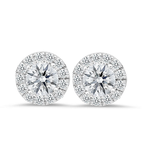 18K white gold stud earrings with 0.42 CT diamonds and 1.50 CT diamonds