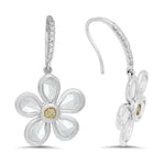 18K White gold earrings with 0.12ct diamonds and 2pcs total 0.13ct Yellow diamonds and 10pcs total 2.64ct Rose cut diamonds
