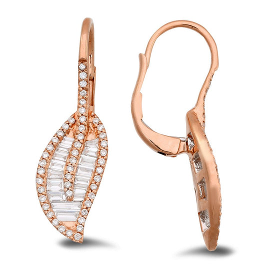 Boucles d'oreilles en or jaune 18 carats avec diamants de 0,53 ct et diamants de baguette 0,71 ct