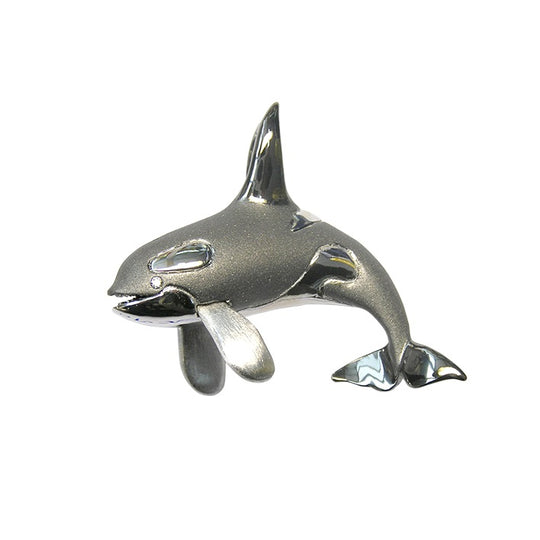 14k 40 mm 2/tono (blanco y negro) Matando colgante de ballenas con 2 diamantes