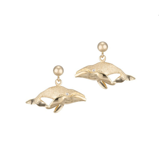 Pendientes de ballena "jorobada" de 14k 23 mm con 2 diamantes