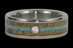 Diamond Titanium Ring Band with Turquoise and Mango Wood