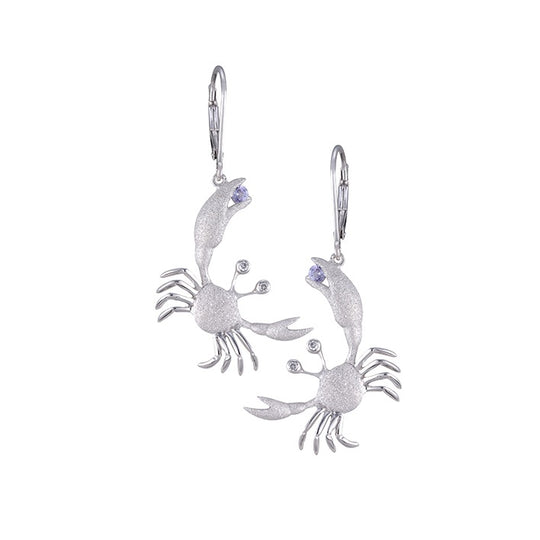 Precious Silver 22mm Crab Earrings with 4 Diamonds and 2 Tanzanite
