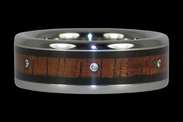 Mens Diamond Wood Titanium Ring