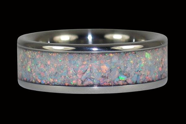 Black Fire and Ice Opal Titanium Ring