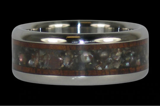 Black Pearl Dark Koa Wood Titanium Ring