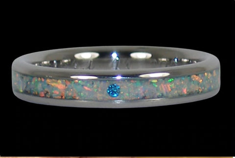 Blue Diamond and Fire Opal Engagement Titanium Anneau