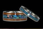 Opal azul y anillo de titanio de madera koa