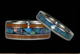 Opal azul y anillo de titanio de madera koa
