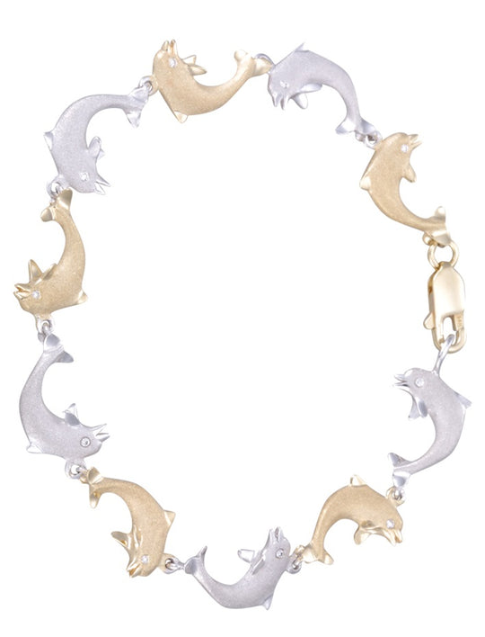 Bracelet de dauphin single "14k 15 mm" avec 10 diamants