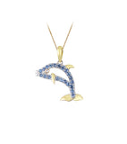 14K TWO TONE DIAMOND DOLPHIN PENDANT NECKLACE