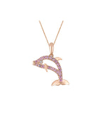 14K ROSE GOLD PINK DIAMOND DOLPHIN PENDANT NECKLACE
