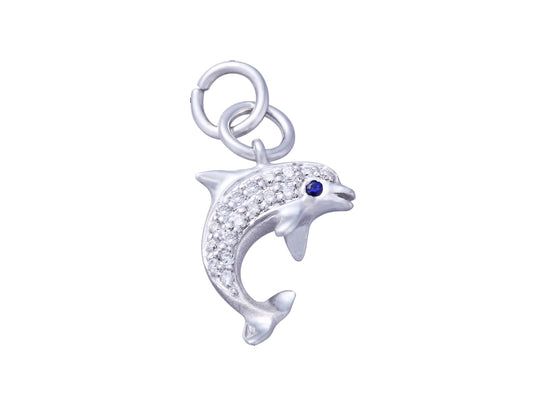 14k 17mm "Jumping Single" Dolphin Charm with 17 diamonds