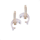 14K 2/TONES "JUMPING LOOP" DOLPHIN EARRINGS