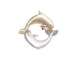 14K 2/TONE 20MM "CHASING COUPLE" DOLPHIN PENDANT 