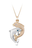 14K 2/TONE 15MM "DANCING COUPLE" DOLPHIN PENDANT