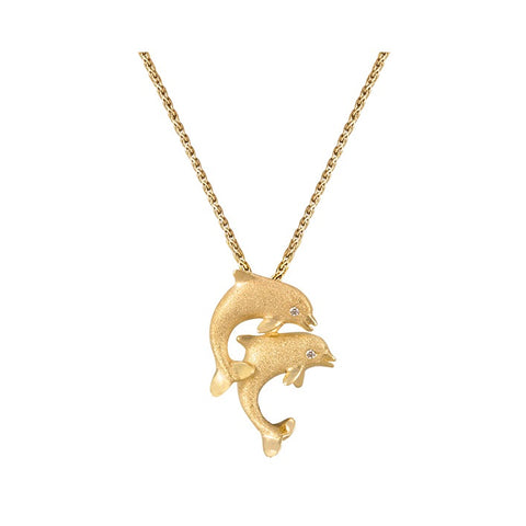 14K 15MM "JUMPING COUPLE" DOLPHIN PENDANT