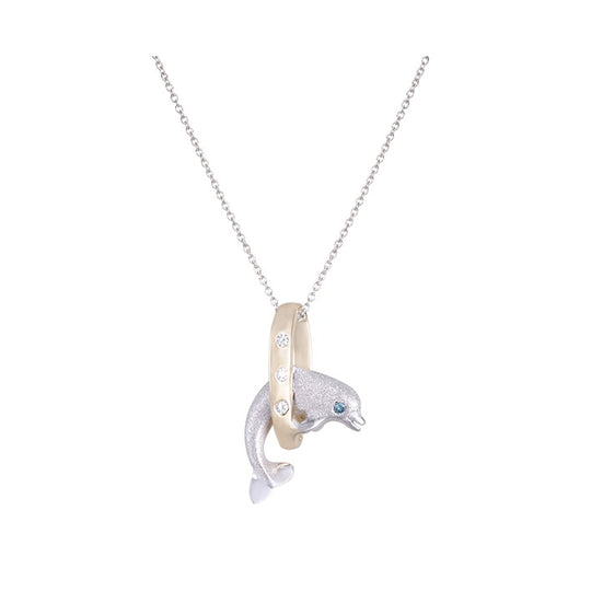 14k 15mm "Jumping Loop" Dolphin Pendant with 3 diamonds