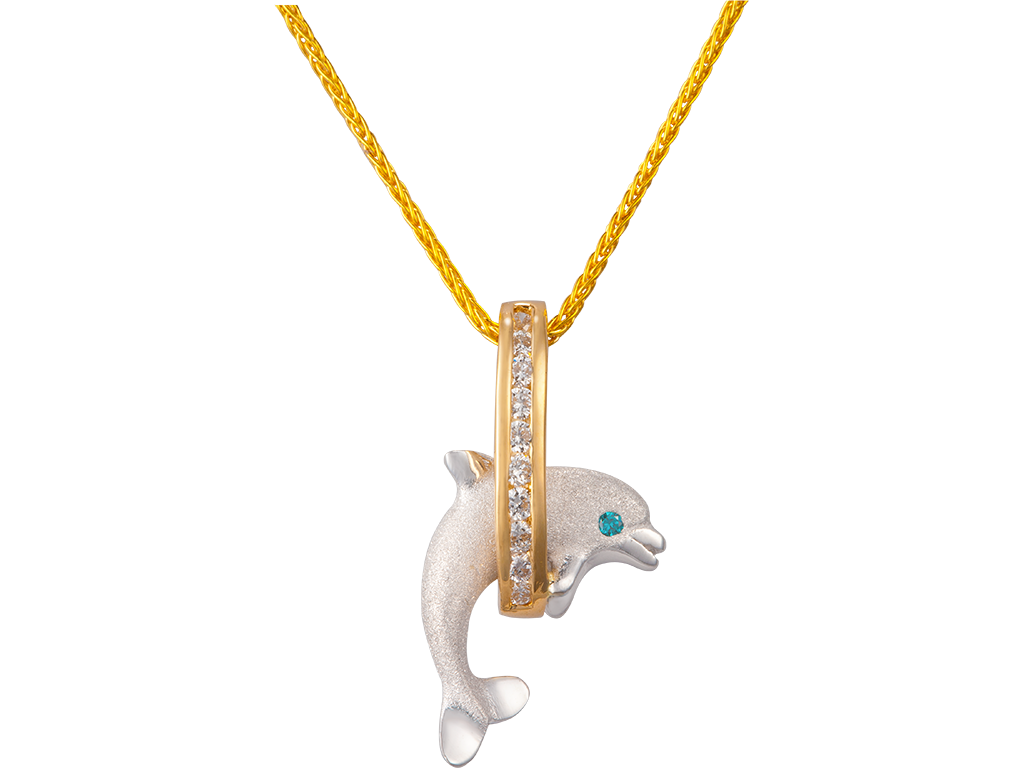 14K 2/TONE "JUMPING LOOP" DOLPHIN PENDANT