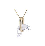 14K 2/TONE 15MM "JUMPING LOOP" DOLPHIN PENDANT