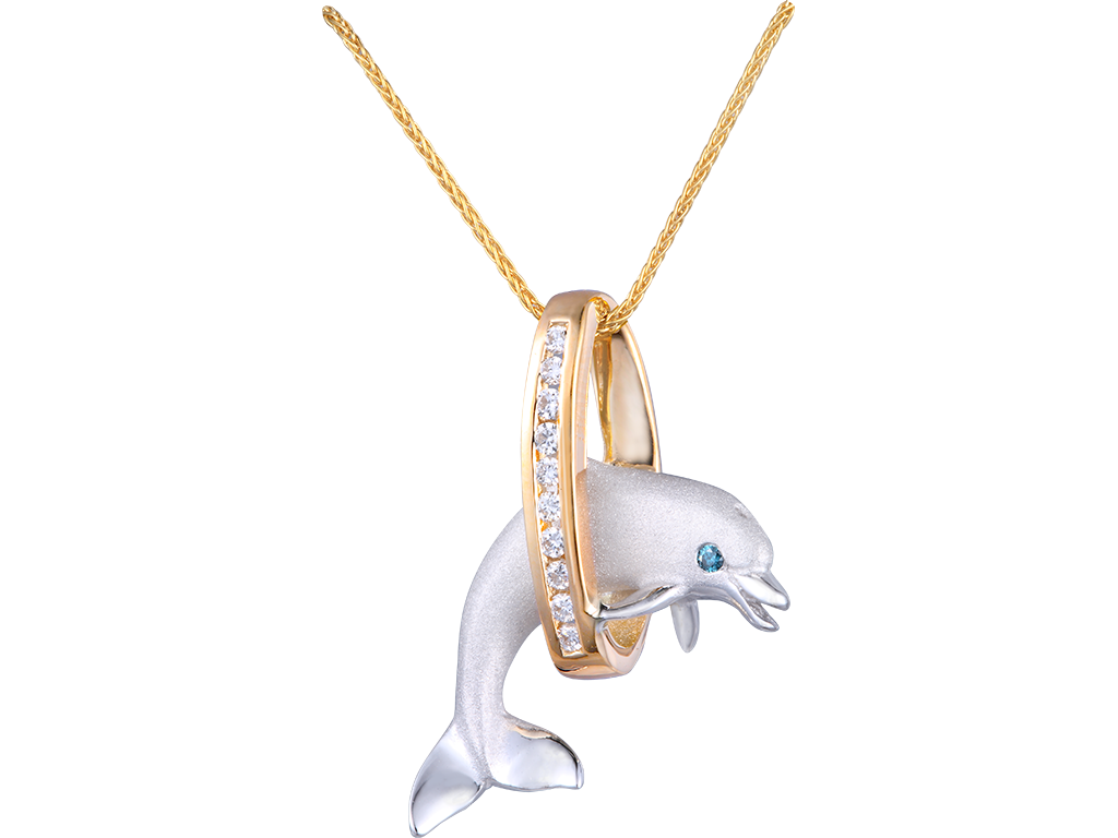 14K 2/TONE "JUMPING LOOP" DOLPHIN PENDANT 