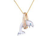 14K 2/TONE "JUMPING LOOP" DOLPHIN PENDANT 