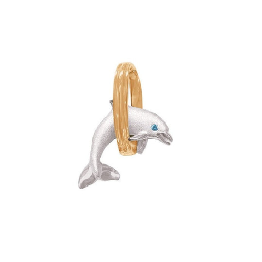 14k 2/tone 20mm "Jumping Loop" Dolphin Pendant with blue diamond