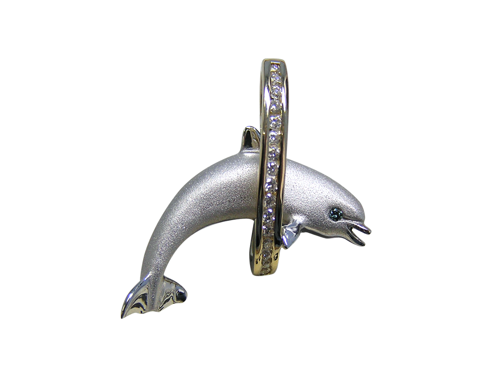 14K 2/TONE 28MM "JUMPING LOOP" DOLPHIN PENDANT 