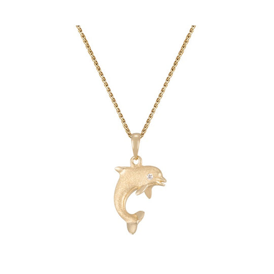 14k 15mm "Jumping Single" Dolphin with 0.01 Carat Diamond