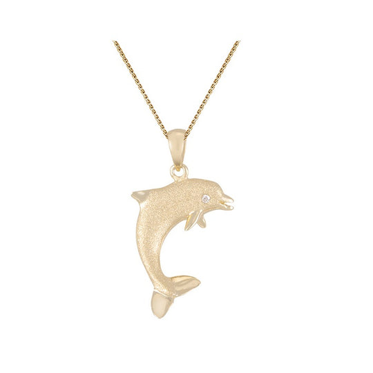 14k 20mm "Jumping Single" Dolphin Pendant with 0.01 carat diamond