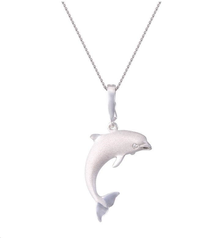 PRECIOUS SILVER 28MM "JUMPING SINGLE" DOLPHIN PENDANT