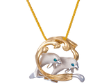 14K 2/TONES 15MM SURFING DOLPHIN COUPLE PENDANT