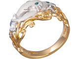 14K 2/TONE 15MM "FLIPPING  COUPLE" DOLPHIN RING 