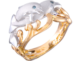 14K 2/TONE "FLIPPING COUPLE" DOLPHIN RING