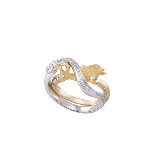 14K 2 / Tone Dolphin Ring "Single Single" avec bande de canaux