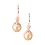 Rose Gold Octopus Earrings With Peach Fresh Water Pearls & Diamonds