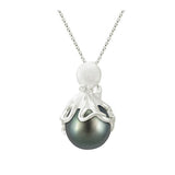 Colgante de pulpo de oro blanco con perlas y diamantes tahitianos de 13 mm