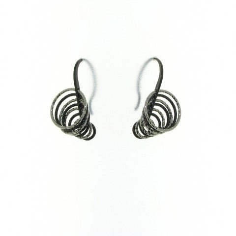 Pendientes de caída de círculo en blanco y negro de plata esterlina