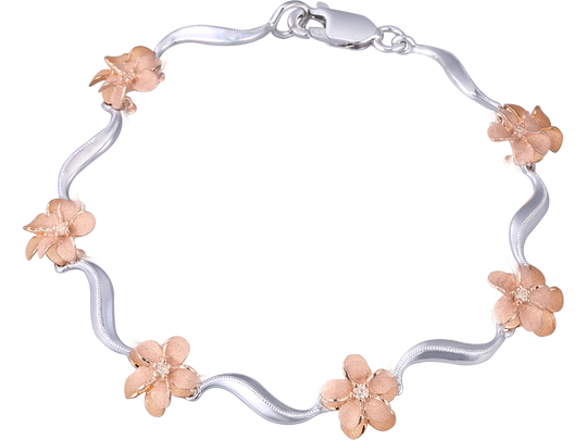 14k 2/tone Plumeria Lei Bracelet with 6 diamonds