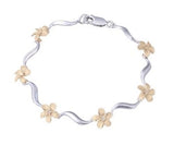14K TWO TONE DIAMOND PLUMERIA LEI BRACELET