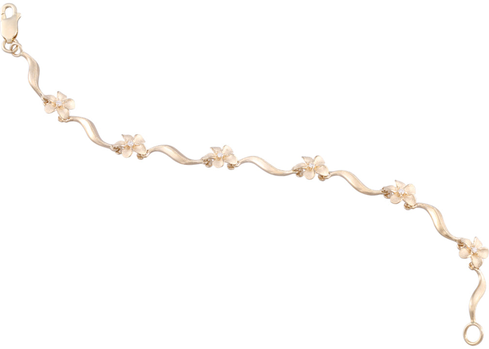 PLUMERIA SAND BLAST FINISH DIAMOND LEI BRACELET