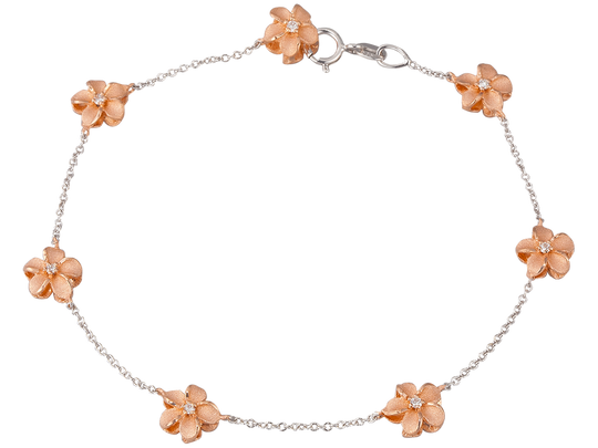 7mm 14k 2/tone Plumeria Bracelet with 14 diamonds