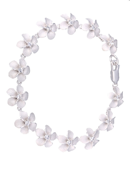 Precious Silver 11mm Plumeria Bracelet with 13 White Sapphire